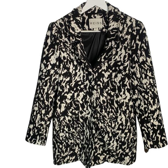 Reiss Frankie Black White Marl Textured Gold Metallic Coat Jacket Sz M - Picture 1 of 11